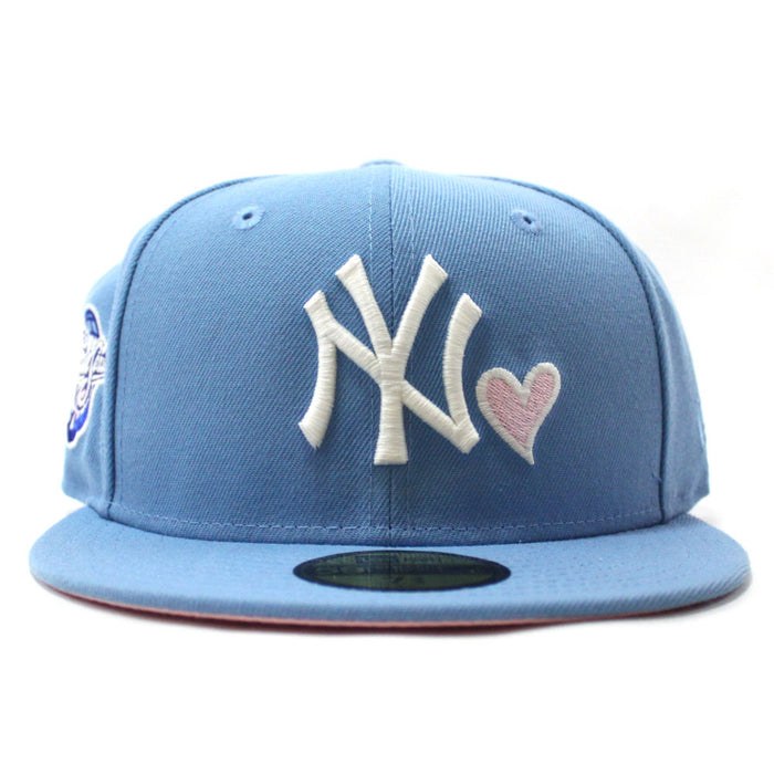 Love New York Yankees 1998 World Series New Era 59Fifty Fitted Hat (Glow in the Dark Sky Blue Pink Under Brim)