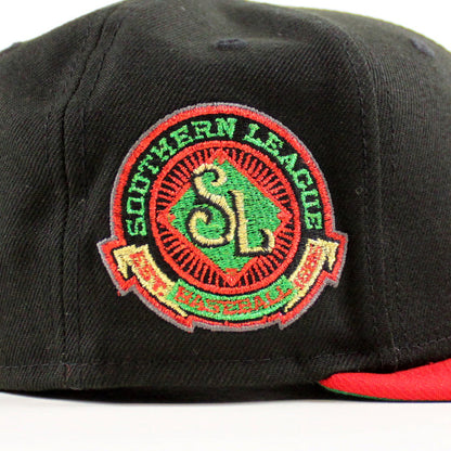 MEMPHIS CHICKS SOUTHERN LEAGUE New Era 59Fifty Fitted Hat (Black Scarlet Red Green Under Brim)