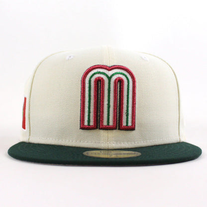 Mexico 2023 World Baseball Classic (WBC) New Era 59Fifty Fitted Hat (Chrome White Dark Green Gray Under Brim)