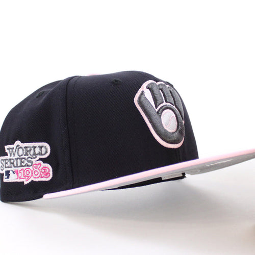 Milwaukee Brewers 1982 World Series New Era 59Fifty Fitted Hat (GITD Navy Pink Gray Under Brim)