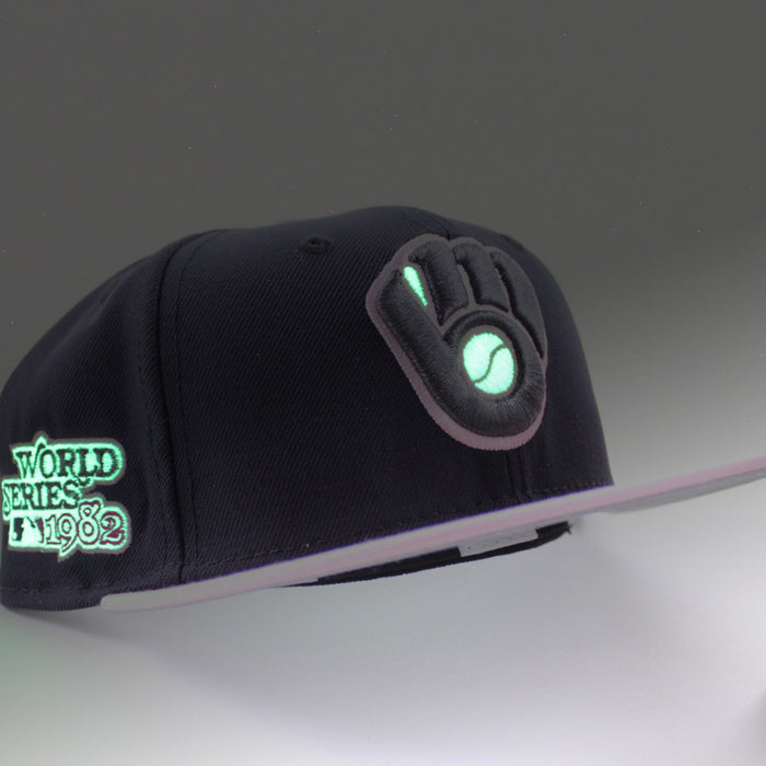 Milwaukee Brewers 1982 World Series New Era 59Fifty Fitted Hat (GITD Navy Pink Gray Under Brim)