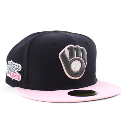 Milwaukee Brewers 1982 World Series New Era 59Fifty Fitted Hat (GITD Navy Pink Gray Under Brim)
