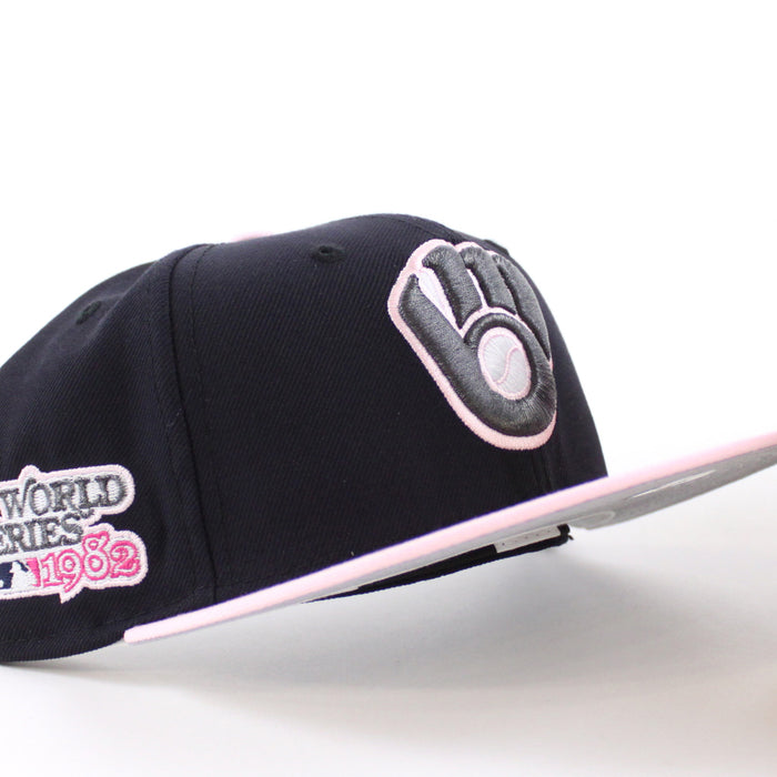 Milwaukee Brewers 1982 World Series New Era 59Fifty Fitted Hat (GITD Navy Pink Gray Under Brim)