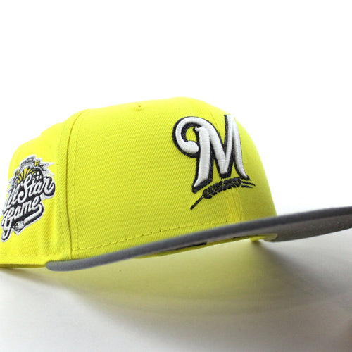 Milwaukee Brewers 2002 All Star Game New Era 59Fifty Fitted Hat (GITD Soft Yellow Stone Gray Gray Under Brim)