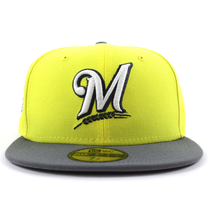 Milwaukee Brewers 2002 All Star Game New Era 59Fifty Fitted Hat (GITD Soft Yellow Stone Gray Gray Under Brim)