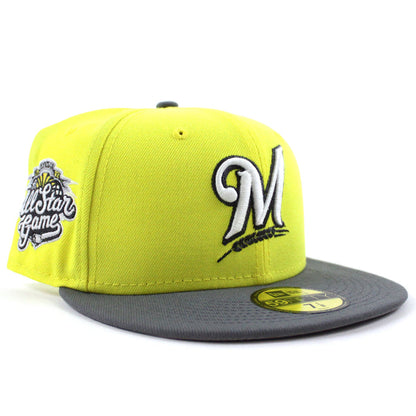 Milwaukee Brewers 2002 All Star Game New Era 59Fifty Fitted Hat (GITD Soft Yellow Stone Gray Gray Under Brim)