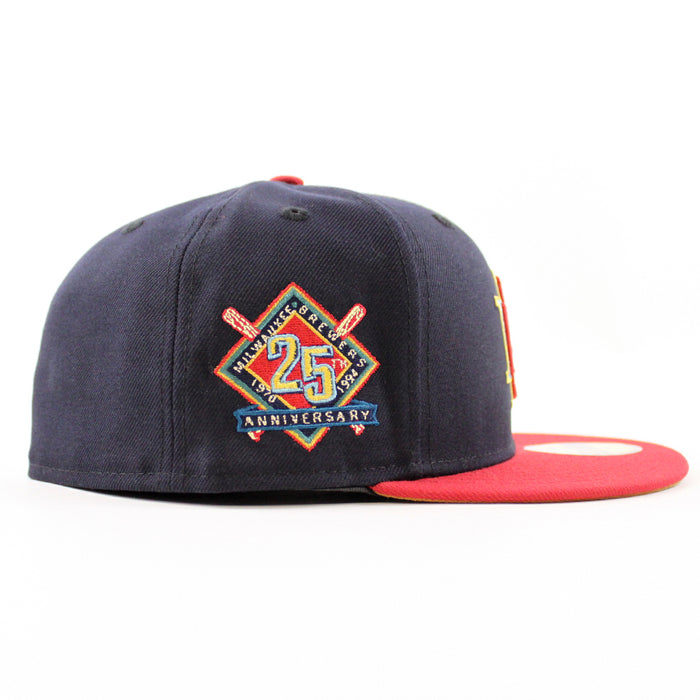 Milwaukee Brewers 25TH New Era 59Fifty Fitted Hat (Navy Pinot Red Bronze Under Brim)