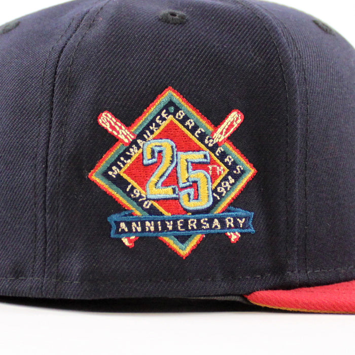 Milwaukee Brewers 25TH New Era 59Fifty Fitted Hat (Navy Pinot Red Bronze Under Brim)