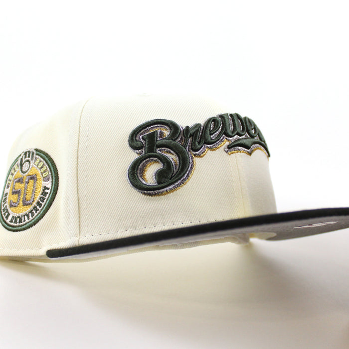 Milwaukee Brewers 50th New Era 59Fifty Fitted Hat (Chrome White Black and Gray Under Brim)