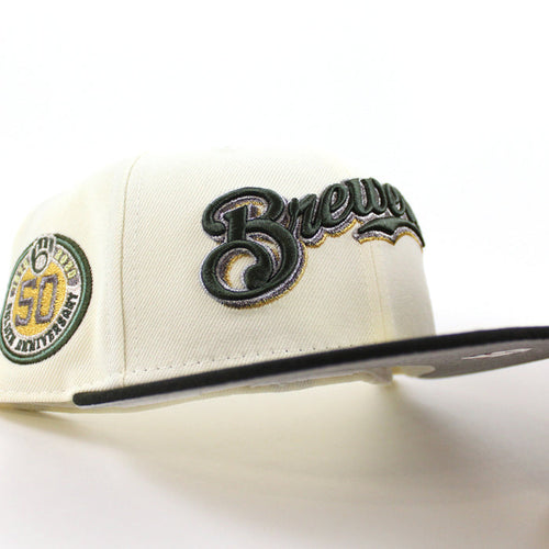 Milwaukee Brewers 50th New Era 59Fifty Fitted Hat (Chrome White Black and Gray Under Brim)