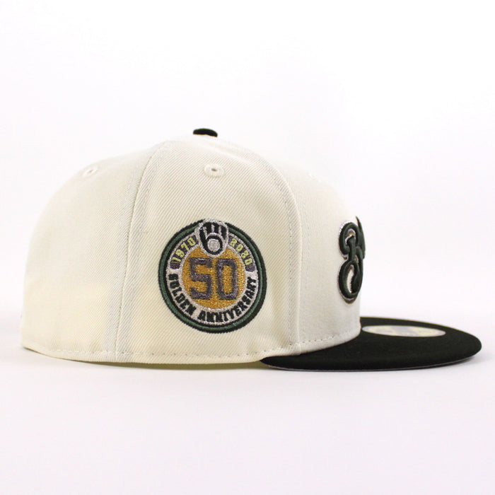 Milwaukee Brewers 50th New Era 59Fifty Fitted Hat (Chrome White Black and Gray Under Brim)