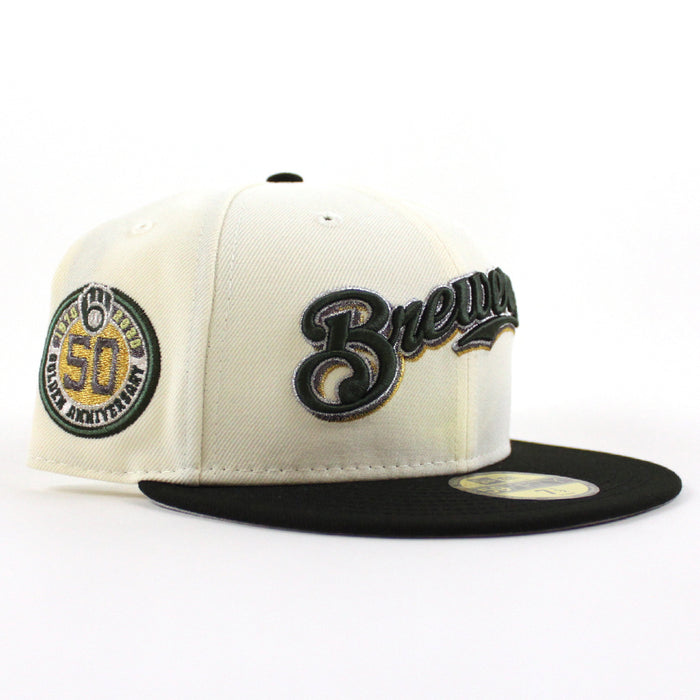 Milwaukee Brewers 50th New Era 59Fifty Fitted Hat (Chrome White Black and Gray Under Brim)