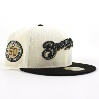 Milwaukee Brewers 50th New Era 59Fifty Fitted Hat (Chrome White Black and Gray Under Brim)