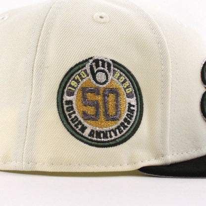 Milwaukee Brewers 50th New Era 59Fifty Fitted Hat (Chrome White Black and Gray Under Brim)