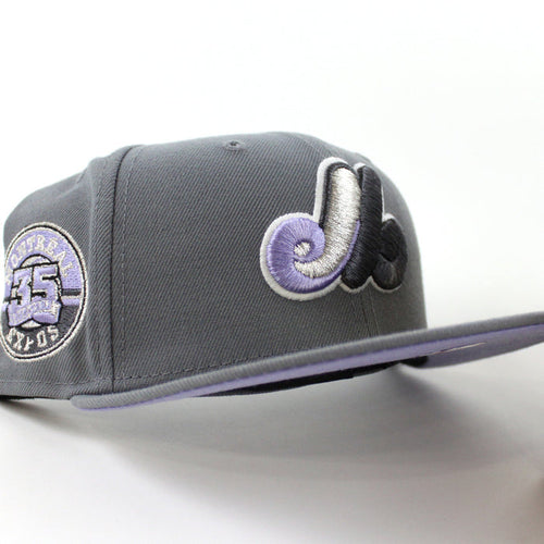 Montreal Expos 35th Anniversary New Era Fitted 59Fifty Hat (GITD Storm Gray Lavender Under Brim)