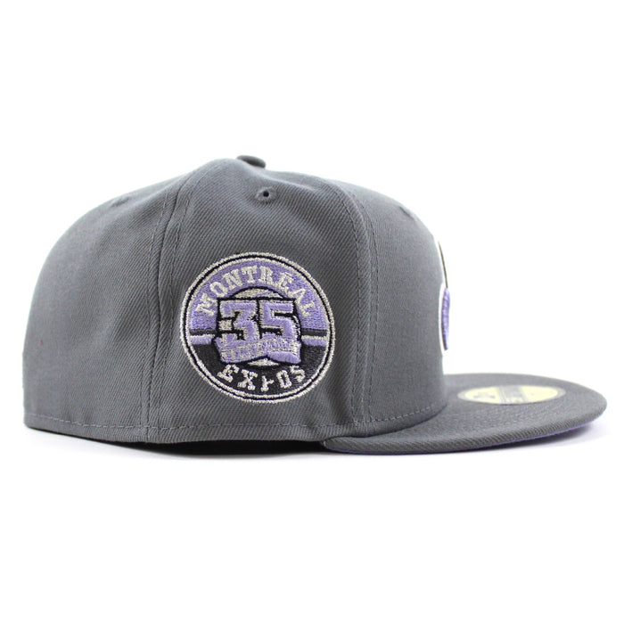 Montreal Expos 35th Anniversary New Era Fitted 59Fifty Hat (GITD Storm Gray Lavender Under Brim)