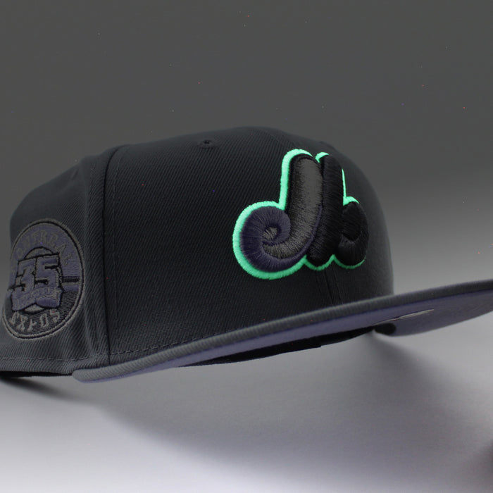 Montreal Expos 35th Anniversary New Era Fitted 59Fifty Hat (GITD Storm Gray Lavender Under Brim)