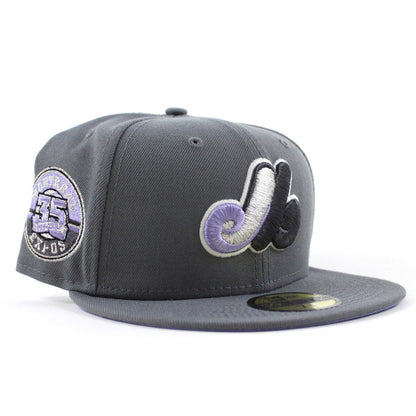 Montreal Expos 35th Anniversary New Era Fitted 59Fifty Hat (GITD Storm Gray Lavender Under Brim)
