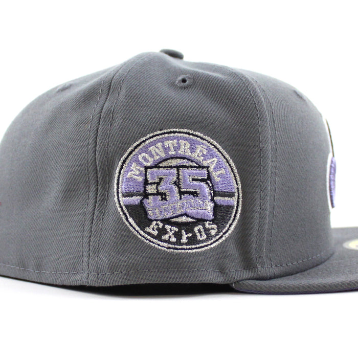 Montreal Expos 35th Anniversary New Era Fitted 59Fifty Hat (GITD Storm Gray Lavender Under Brim)