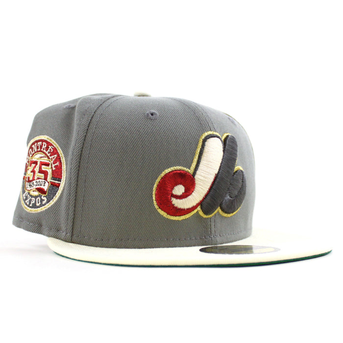 Montreal Expos 35th Anniversary New Era Fitted 59Fifty Hat (Misty Morning Chrome White Green Under Brim)