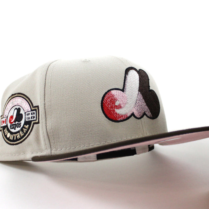 Montreal Expos CLUB DE BASEBALL New Era Fitted 59Fifty Hat (GITD Stone Gray Walnut Pink Under Brim)