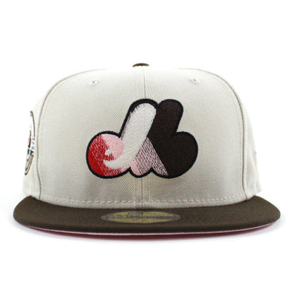 Montreal Expos CLUB DE BASEBALL New Era Fitted 59Fifty Hat (GITD Stone Gray Walnut Pink Under Brim)
