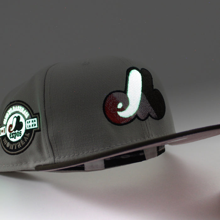 Montreal Expos CLUB DE BASEBALL New Era Fitted 59Fifty Hat (GITD Stone Gray Walnut Pink Under Brim)