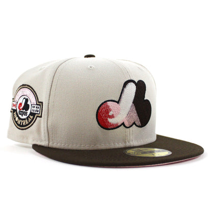 Montreal Expos CLUB DE BASEBALL New Era Fitted 59Fifty Hat (GITD Stone Gray Walnut Pink Under Brim)