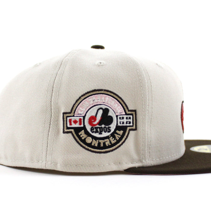 Montreal Expos CLUB DE BASEBALL New Era Fitted 59Fifty Hat (GITD Stone Gray Walnut Pink Under Brim)