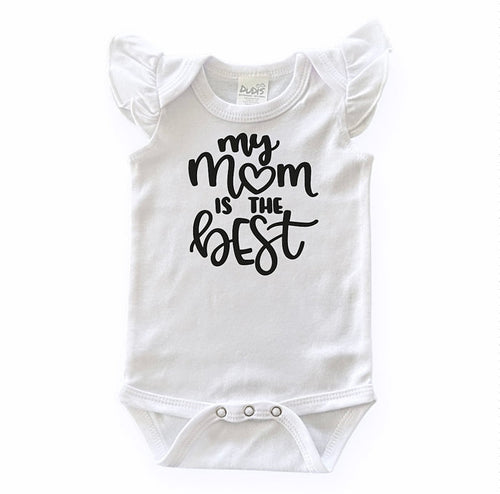 My Mom Is The Best Flutter Sleeve White Bodysuit