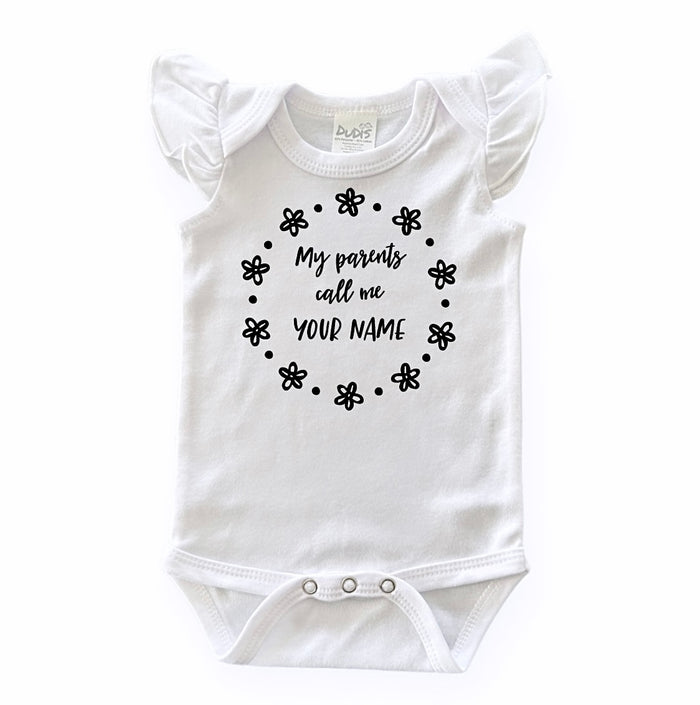 My Parents Call Me Custom Flutter Sleeve White Bodysuit