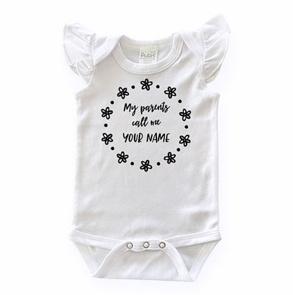My Parents Call Me Custom Flutter Sleeve White Bodysuit