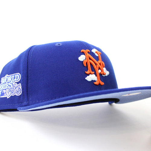 New York Mets COMIC CLOUD 1986 World Series New Era 59Fifty Fitted Hat (Team Color Sky Blue UnderBrim)