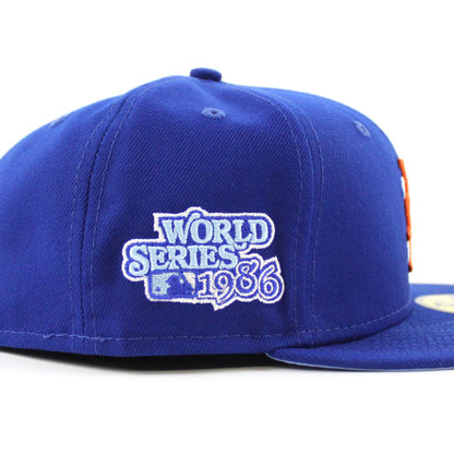 New York Mets COMIC CLOUD 1986 World Series New Era 59Fifty Fitted Hat (Team Color Sky Blue UnderBrim)