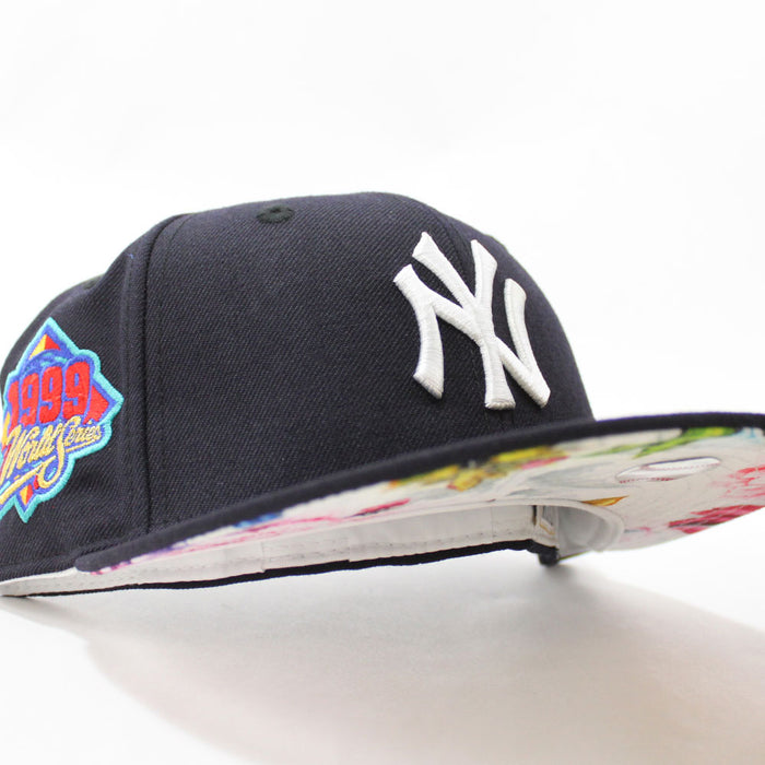 New York Yankees 1999 World Series New Era 59Fifty Fitted Hat V2 (Navy Floral Under Brim)