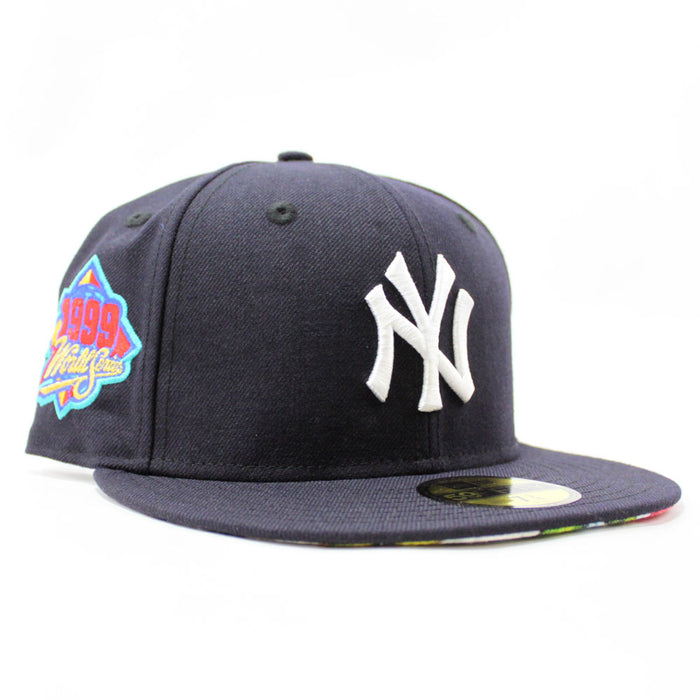 New York Yankees 1999 World Series New Era 59Fifty Fitted Hat V2 (Navy Floral Under Brim)