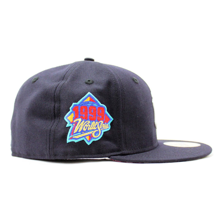 New York Yankees 1999 World Series New Era 59Fifty Fitted Hat V2 (Navy Floral Under Brim)