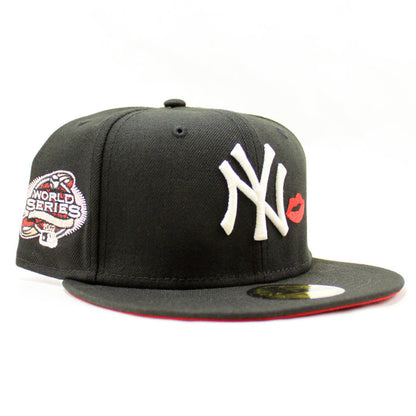 New York Yankees Kiss LIPS 2003 World Series New Era 59Fifty Fitted Hat (GITD Black Red Under Brim)