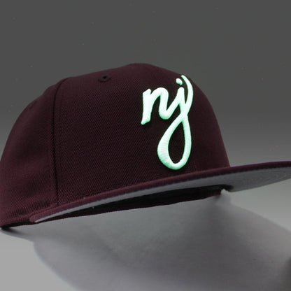 NJ Script New Era 59Fifty Fitted Hat (Glow in the Dark Maroon Gray Under Brim)