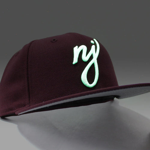 NJ Script New Era 59Fifty Fitted Hat (Glow in the Dark Maroon Gray Under Brim)