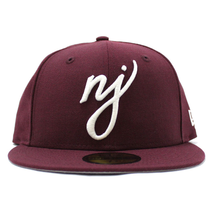 NJ Script New Era 59Fifty Fitted Hat (Glow in the Dark Maroon Gray Under Brim)