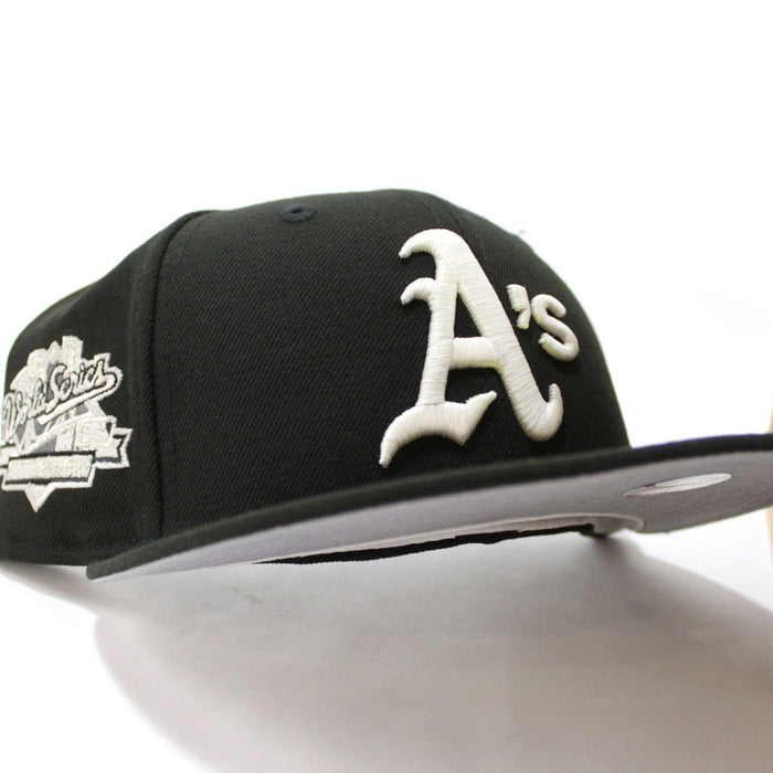 Oakland Athletics 1989 Battle of the Bay World Series New Era 59Fifty Fitted Hat (Glow in the Dark Black Gray Under Brim)
