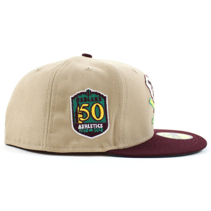 Oakland Athletics 50th Anniversary New Era 59Fifty Fitted Hat (Camel Maroon Turquoise Under Brim)