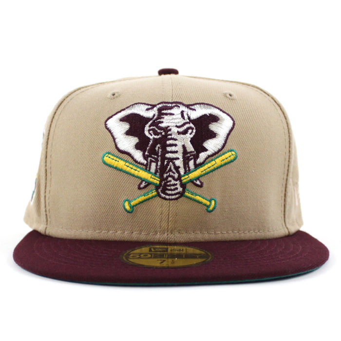 Oakland Athletics 50th Anniversary New Era 59Fifty Fitted Hat (Camel Maroon Turquoise Under Brim)