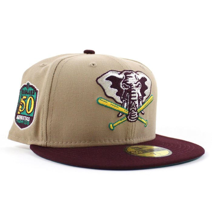 Oakland Athletics 50th Anniversary New Era 59Fifty Fitted Hat (Camel Maroon Turquoise Under Brim)