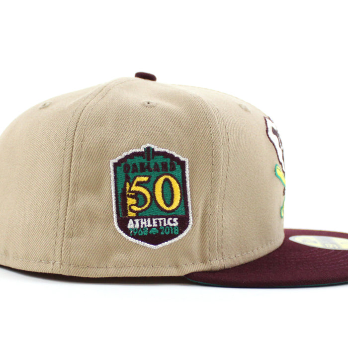 Oakland Athletics 50th Anniversary New Era 59Fifty Fitted Hat (Camel Maroon Turquoise Under Brim)