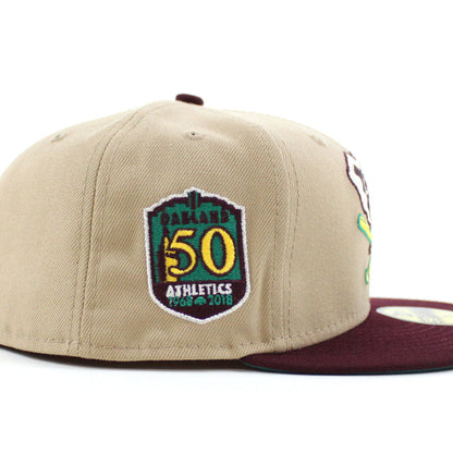 Oakland Athletics 50th Anniversary New Era 59Fifty Fitted Hat (Camel Maroon Turquoise Under Brim)