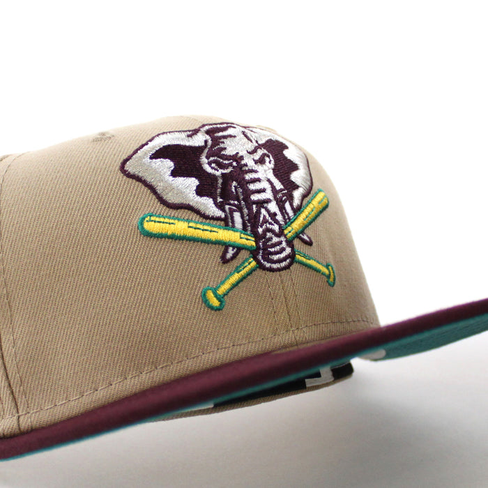 Oakland Athletics 50th Anniversary New Era 59Fifty Fitted Hat (Camel Maroon Turquoise Under Brim)