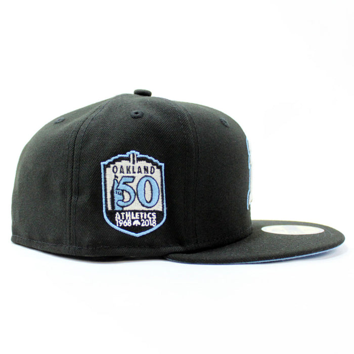 Oakland Athletics 50th Anniversary New Era 59Fifty Fitted Hat (Glow in the Dark Black Sky Blue Under Brim)