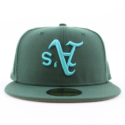 Oakland Athletics 50th Anniversary New Era 59Fifty Fitted Hat (Green Khaki Underbrim)